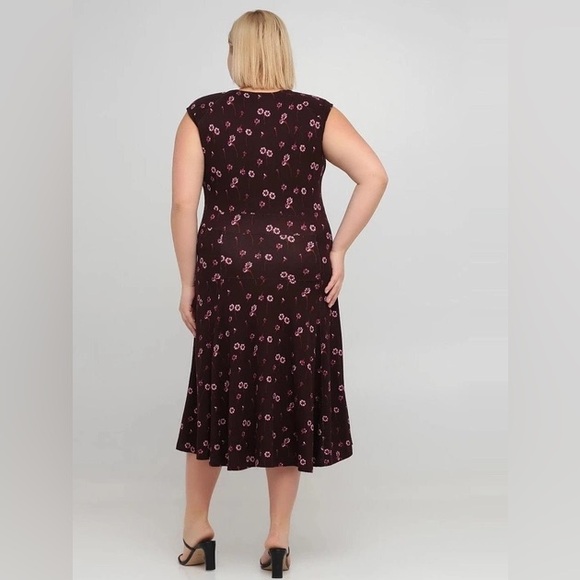 Lands End Casual Flared Coffee Brown Floral Dress Size 10-12 - Picture 2 of 8